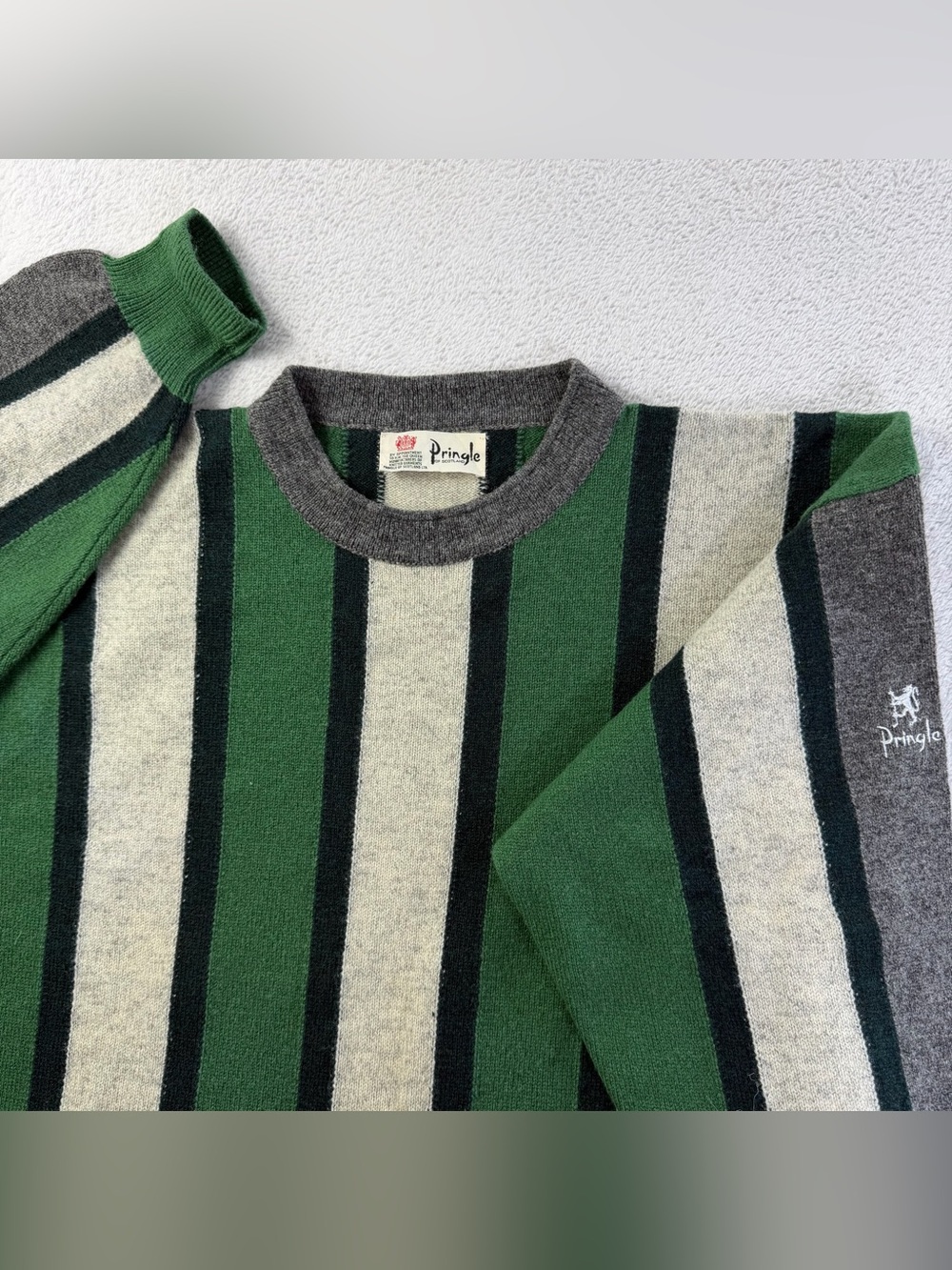 Vintage Pringle of Scotland Men’s Large 100% Lambswool Striped Fisherman Sweater
